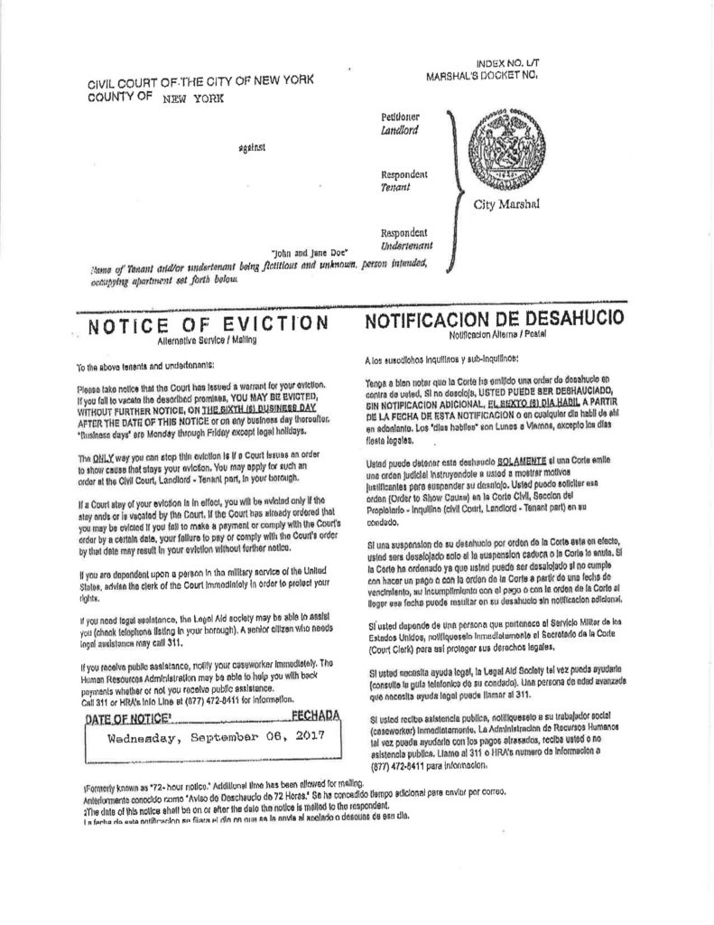 Have You Received A Marshal s Notice The Legal Aid Society